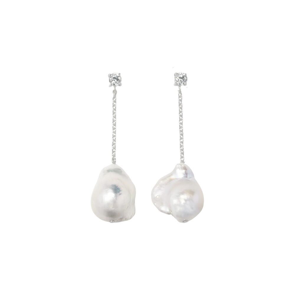 COMPLETEDWORKS Suspended Boulder Baroque Pearl & CZ Sterling Silver Earrings